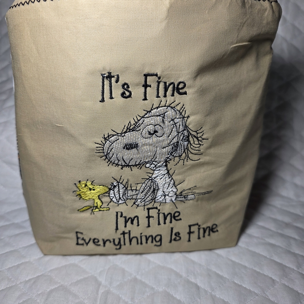 Snoopy Tan Cosmetic Bag HANDMADE embroidered